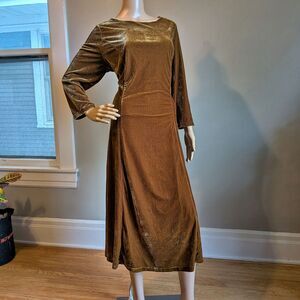 Vintage Coldwater Creek Velvet Midi Dress Gold Brown Whimisgoth Holidays L